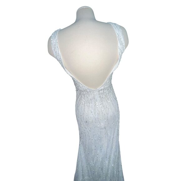 Lulus Glamourous Ever After White Sequin Beaded Backless Maxi Wedding Dress Sz S - Picture 15 of 16